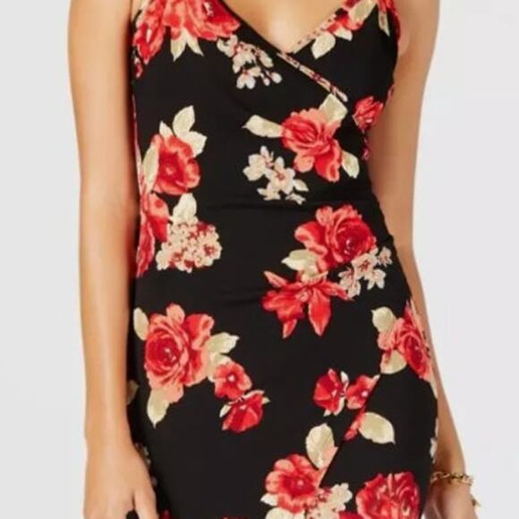 Crave Fame Black/Red Floral Faux-Wrap Sleeveless V-Neck Mini Dress Womens Size S - Picture 11 of 12